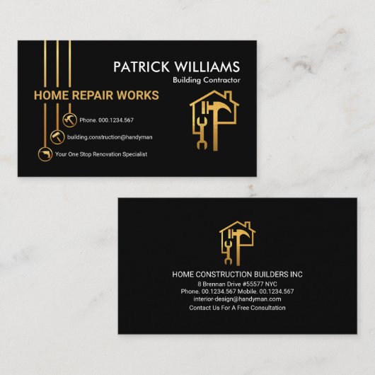 Creative Handyman Tools Button Builder Visitekaartje (Voorkant / Achterkant)