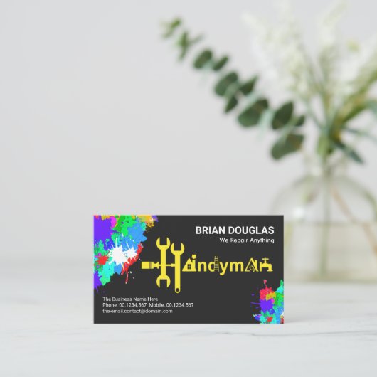 Creative Handyman Tools Motif Paint Splatter Visitekaartje (Staand voorkant)
