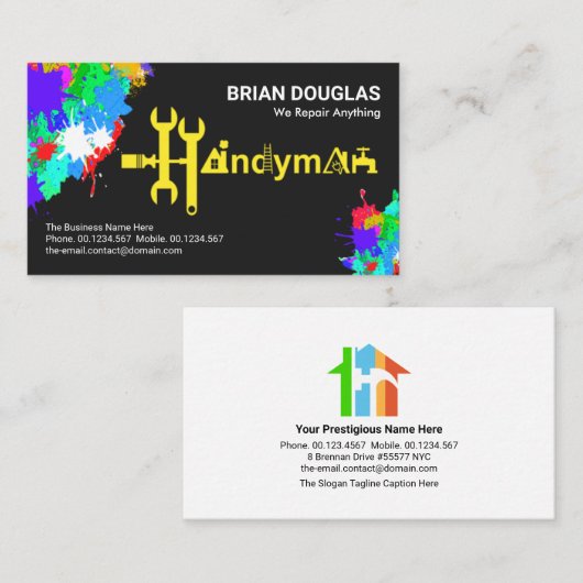 Creative Handyman Tools Motif Paint Splatter Visitekaartje (Voorkant / Achterkant)