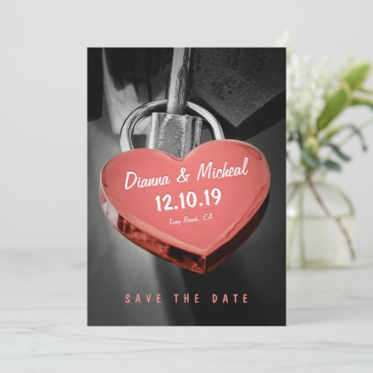 Creative Heart Shape Love Lock Save the Date (Staand voorkant)
