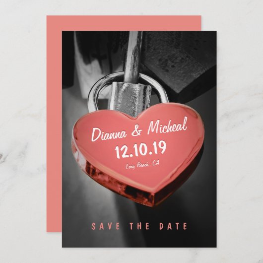 Creative Heart Shape Love Lock Save the Date (Voorkant / Achterkant)