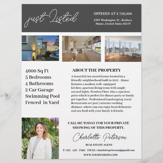 Creative Just Listing Real Estate Agent Flyer (Voorkant)