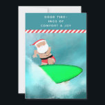 Creative kerstsurfbus feestdagenkaart<br><div class="desc">Grappig design van de Santa surfer en kerstlijn.</div>