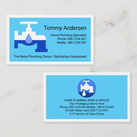 Creative Leaking Plumber Faucet White Border  Visitekaartje (Voorkant / Achterkant)