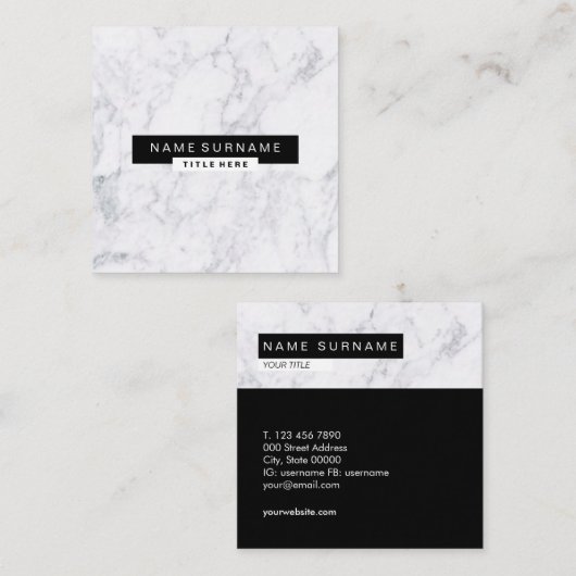 Creative Marble Black & White Square Visitekaartje (Voorkant / Achterkant)