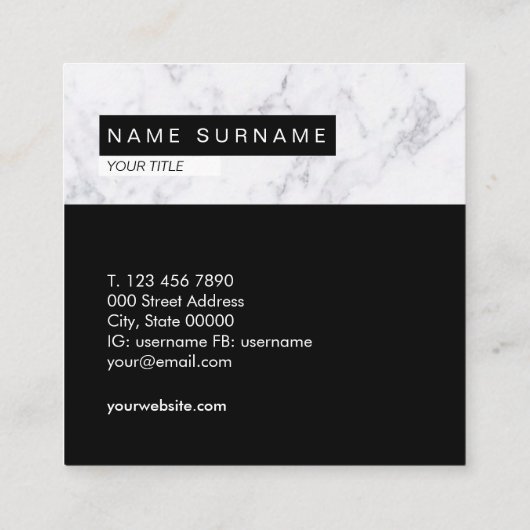Creative Marble Black & White Square Visitekaartje (Achterkant)