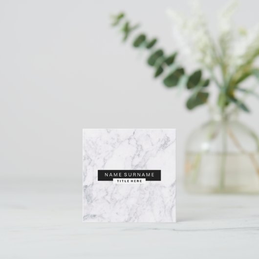 Creative Marble Black & White Square Visitekaartje (Staand voorkant)
