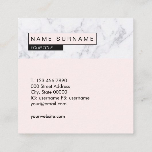 Creative Marble Pastel Pink Square Visitekaartjes (Achterkant)
