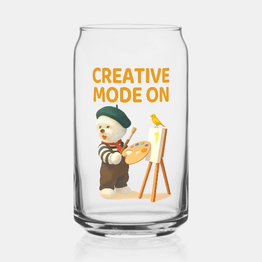 Creative Mode On: Painter Bichon Dog Artist Art Blikvorm Glas (Voorkant)