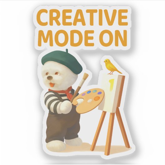 Creative Mode On: Painter Bichon Dog Artist Art Sticker (Voorkant)