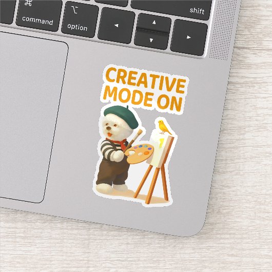 Creative Mode On: Painter Bichon Dog Artist Art Sticker (Detail)