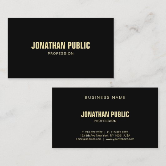 Creative Modern Black Gold Sophisticated Plain Top Visitekaartje (Voorkant / Achterkant)