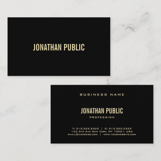 Creative Modern Black Gold Text Professional Plain Visitekaartje (Voorkant / Achterkant)