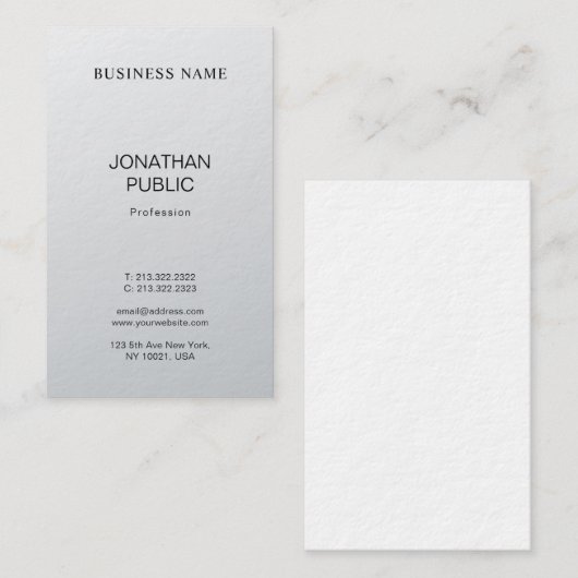 Creative Modern Design Silver Blik Plain Luxe Visitekaartje (Voorkant / Achterkant)