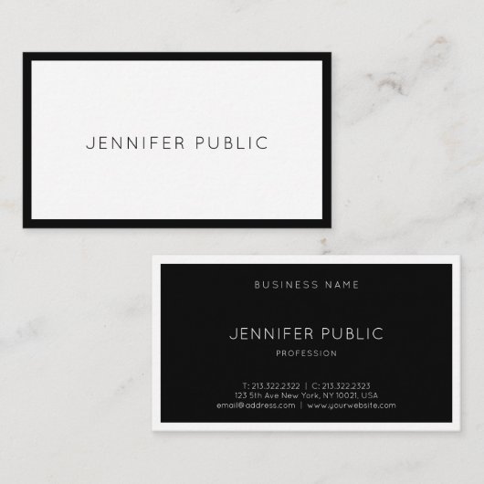 Creative Modern Elegant Black White Cool Plain Visitekaartje (Voorkant / Achterkant)