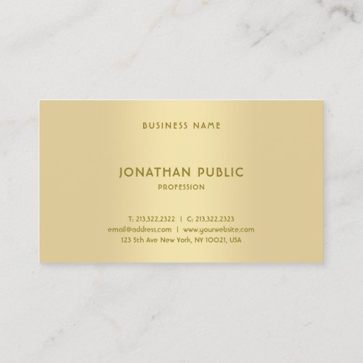 Creative Modern Faux Gold Sjabloon Elegant Top Visitekaartje (Achterkant)