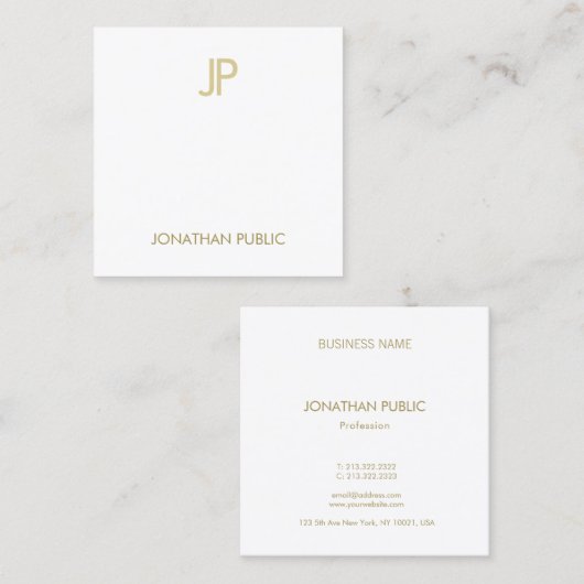 Creative Modern Gold Monogram Smart Plain Luxe Vierkante Visitekaartje (Voorkant / Achterkant)