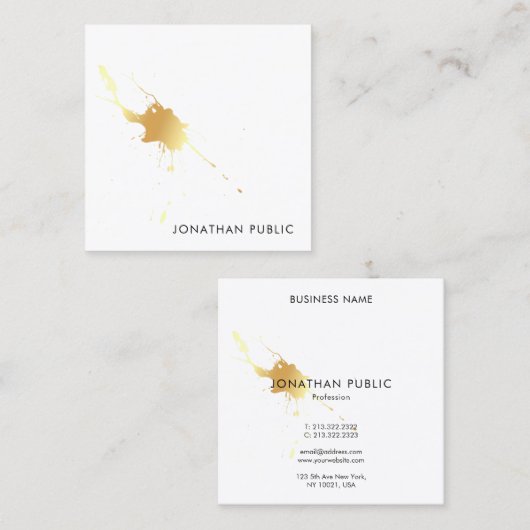 Creative Modern Gold Splash Elegant Sjabloon Vierkante Visitekaartje (Voorkant / Achterkant)