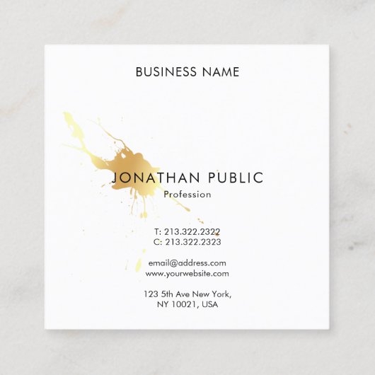 Creative Modern Gold Splash Elegant Sjabloon Vierkante Visitekaartje (Achterkant)