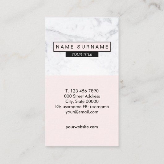 Creative modern marble PastelRoze Loyalty Verticaa Visitekaartje (Achterkant)