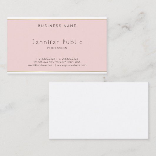 Creative Modern Minimalist Pink Gold White Plain Visitekaartje (Voorkant / Achterkant)