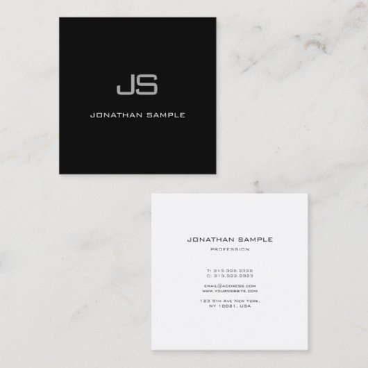 Creative Modern Monogram Black White Simple Plain Vierkante Visitekaartje (Voorkant / Achterkant)