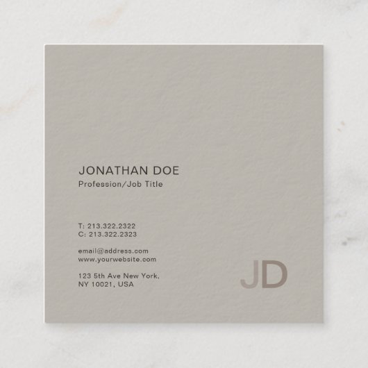 Creative Modern Trendy Design Monogram Plain Luxe Vierkante Visitekaartje (Achterkant)