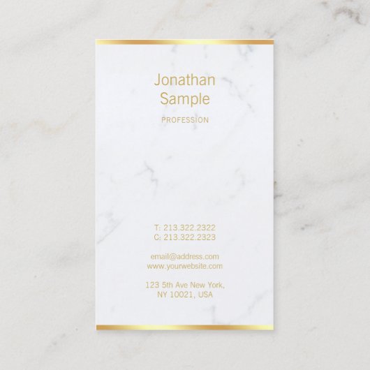 Creative Modern White Marble Gold Hand Script Luxe Visitekaartje (Achterkant)
