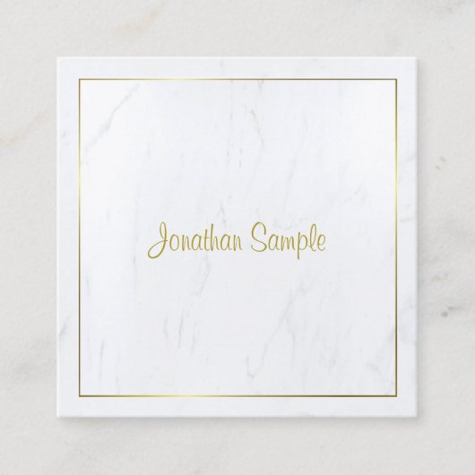 Creative Modern White Marble Gold Script Luxurous Vierkante Visitekaartje (Voorkant)