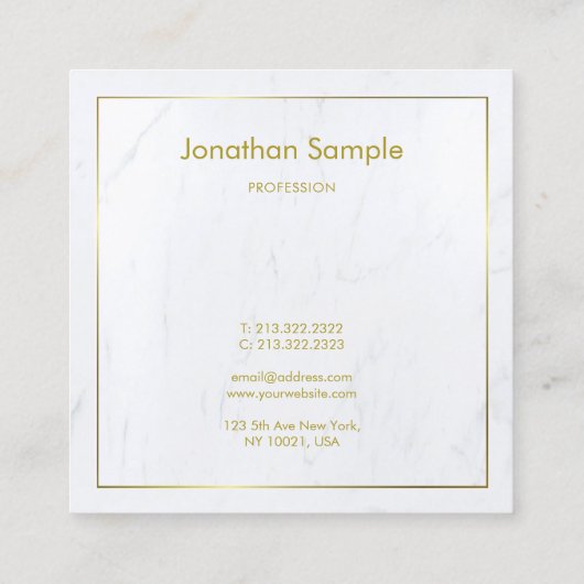 Creative Modern White Marble Gold Script Luxurous Vierkante Visitekaartje (Achterkant)