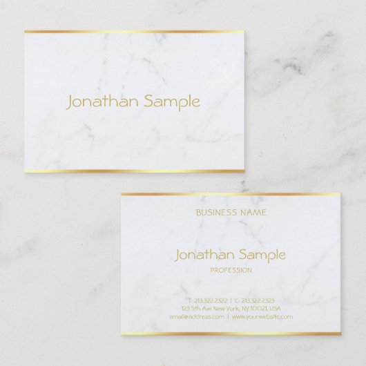 Creative Modern White Marble Gold Text Sjabloon Visitekaartje (Voorkant / Achterkant)