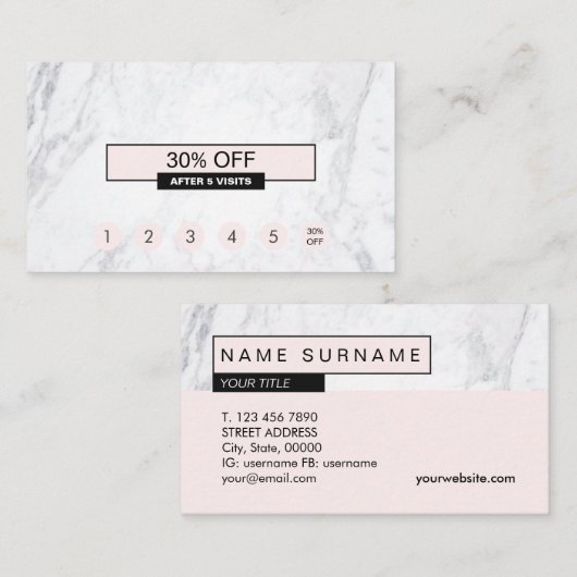 Creative moderne marmer Pastel Roze Loyalty Visitekaartje (Voorkant / Achterkant)