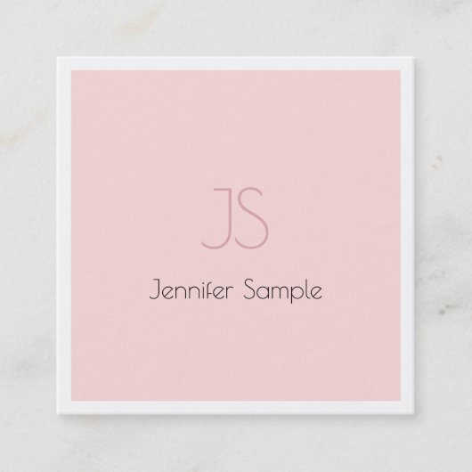 Creative Monogram Design Clean Pink Plain Luxe Vierkante Visitekaartje (Voorkant)