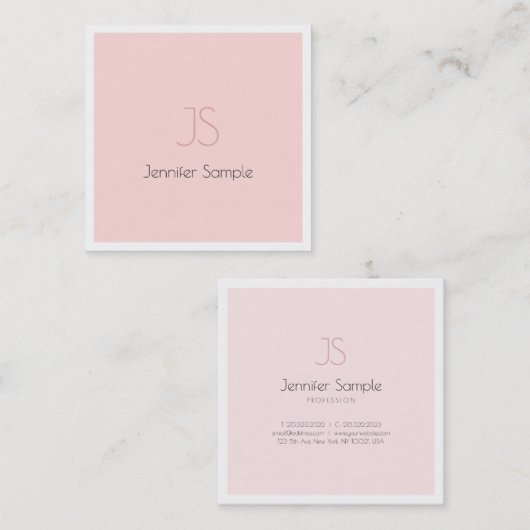 Creative Monogram Design Clean Pink Plain Luxe Vierkante Visitekaartje (Voorkant / Achterkant)