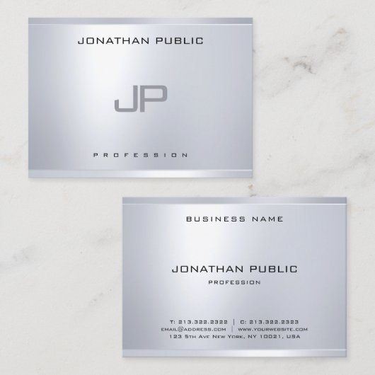 Creative Monogram Silver-look Clean Modern Plain Visitekaartje (Voorkant / Achterkant)