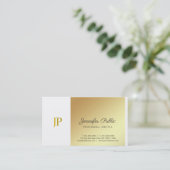 Creative Monogram White en Gold Plain Luxury Visitekaartje (Staand voorkant)