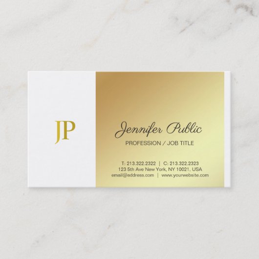 Creative Monogram White en Gold Plain Luxury Visitekaartje (Voorkant)