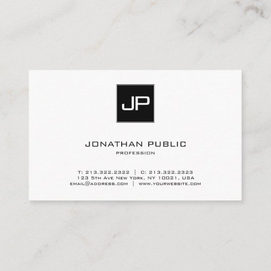 Creative Monogrammed Modern Black White Plain Visitekaartje (Achterkant)