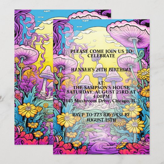 Creative Mushroom Forest Print Verjaardagsfeest Kaart (Voorkant / Achterkant)