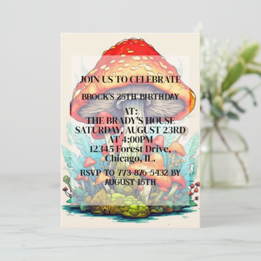 Creative Mushroom Illustratie Verjaardagsfeest Kaart (Staand voorkant)