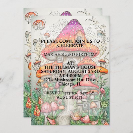 Creative Mushroom Woning Art Verjaardagsfeest Kaart (Voorkant / Achterkant)