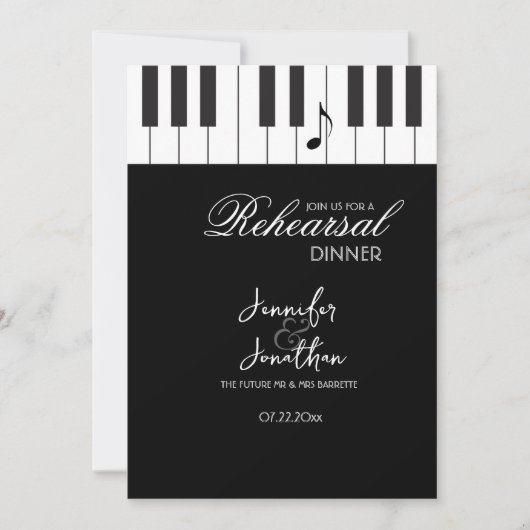 Creative Musicians Piano Keys Rehearsal Dinner Kaart (Voorkant)
