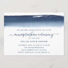 Creative Navy Blue Waterverf Annaprashan Kaart