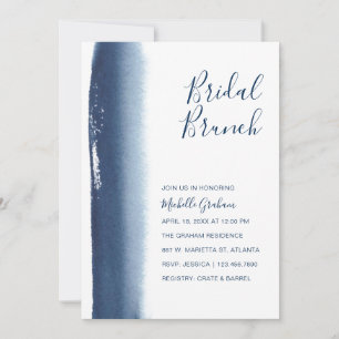 Creative Navy Blue Waterverf Bridal Brunch Kaart