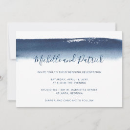 Creative Navy Blue Waterverf Brushlijnhuwelijk Kaart
