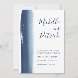 Creative Navy Blue Waterverf Brushlijnhuwelijk Kaart