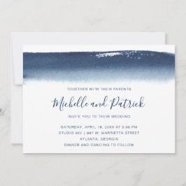 Creative Navy Blue Waterverf Brushlijnhuwelijk Kaart