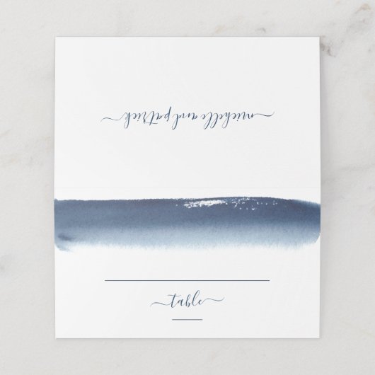 Creative Navy Blue Waterverf Brushlijnhuwelijk Plaatskaartje (Buitenkant ongevouwen)