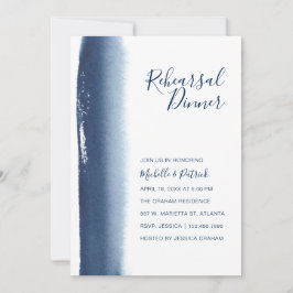Creative Navy Blue Waterverf Rehearsal Dinner Kaart