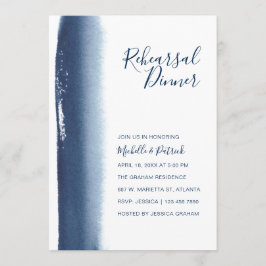 Creative Navy Blue Waterverf Rehearsal Dinner Kaart